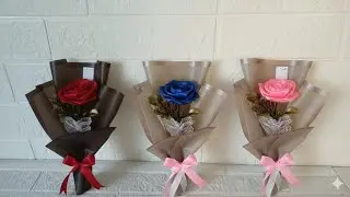 DIY single flower wrapping bouquets | how to make Ribbon Rose bouquet flower#diybouquetwrapping