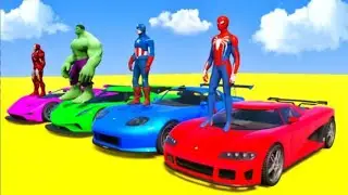 GTA V SPIDER-MAN GTA V SPIDERMAN McQueen CARS Vs MACK Truck UP DOWN Ramp ! SUPERHEROES HULK 