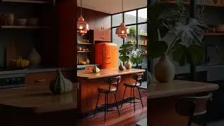 Retro Meets Modern: A Vibrant Kitchen Oasis 🌿🍊 #RetroModern #KitchenInspo
