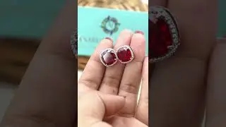 Red Gemstone Diamond Stud Earrings in White Gold|Luxury Cushion Cut Earrings for Women|AnirudhJewels