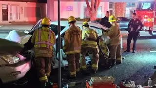 Driver Trapped Following Car Crash Is Extricated By Burbank Fire Department Glenoaks Blvd