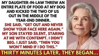 My daughter-in-law dumped food on my dog, kicked us out mid-meal. I didn’t beg—I said: “!”