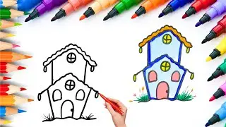 How To Draw cute House Drawing, Painting & Coloring For Kids and Toddlers_🌈🎨