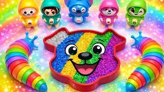 Satisfying Video I Puppy Rainbow Glitter Glow Slime 🌈✨ | Color Mixing ASMR