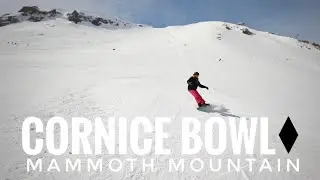 Snowboarding Groomed Black Diamond Trail &ldquo;Cornice Bowl&rdquo; at Mammoth Mountain, California 