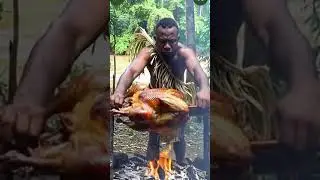 Tribe Man Grilling a WILD Turkey! #food #shortvideo