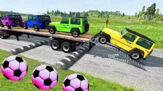TRANSPORTING PIXAR CARS & FRUITS WITH COLORED & JOHN DEERE vs CLAAS vs TRACTORS - BeamNG.drive #10