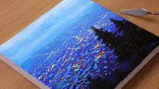 Abstract painting of night view overlooking the city / Cityscape Painting with toothpick #425