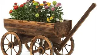 Notume Garden Wooden Decor Rustic Flower Pot,Planters Wagon Indoor Outdoor Backyard Decor