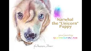 Narwhal the Little Magical Unicorn Puppy Watercolor Speed Painting