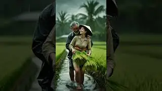 A Heartwarming Moment in the Paddy Field Rain | Cinematic Rice Harvest Story