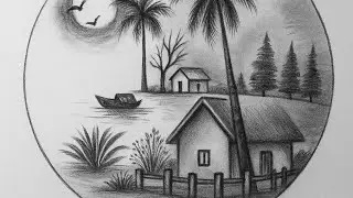 Moonlight Village Charcoal Drawing | Peaceful Scenery Art Tutorial for Beginners