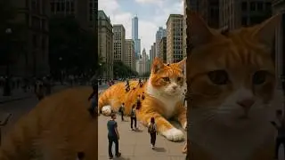 A Giant Cat and Tiny people #shorts#cute#cat#animation#aicat#miniatureworld#miniworld#surrealart#yt