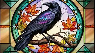 Raven Stained Glass Art Screensaver🕯️Gothic Crow Window Decor for Samsung Frame TV & Hall