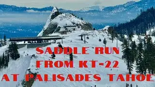 Skiing the easy way down from KT-22 via the Saddle at Palisades Tahoe on Friday February 16, 2024
