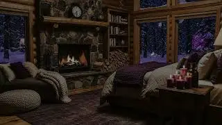 Violet Bedroom Sleep Ambience &ndash; Winter Storm, Fireplace Crackle, Clock Ticking for Deep Sleep