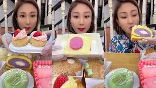 ASMR MUKBANG chinese dessert, donuts, Mochi eating, custard pancake, strawberry cake Lovers🥞🎂🍩#food