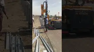 MBCB Erection Work / Metallic Crash Barrier Fixing work is in progress of Delhi-Mumbai Expressway