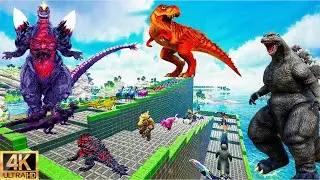 Ark Dinosaur Deathrun Vs Indoraptor Vs Spider T-rex - Ark Creature Survival Evolved