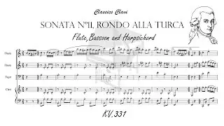 Mozart, Sonata N&ordm;11 Rondo Alla Turca KV.331, Para Flauta, Bassoon y Clavic&eacute;mbalo | Partitura Movil