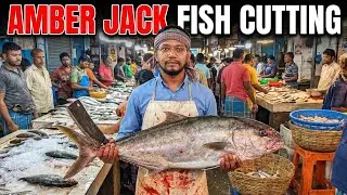How To Amazing Giant Amber Jack Fish Cutting | Expert Fish Cutting Skills in Fish Market 