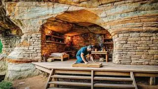 Building a Stone House Alone in a Natural Cave | 7 Days of Wilderness Survival