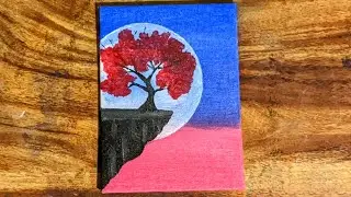 Cherry Blossom Under Moonlight | acrylic painting technique for beginners
