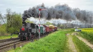 ČSD 423.094 mit einem Güterzug unterwegs auf Nebenbahnen rund um Turnov, 23.04.2023