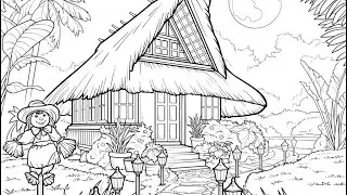Tropical Getaway Cabin House Summer Moonlight Vacations Paint by Numbers Zen Color #coloringbook