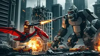 LEGO Caveman & Red Pterosaur vs Giant Robot King Kong | Epic LEGO Movie Battle. #lego