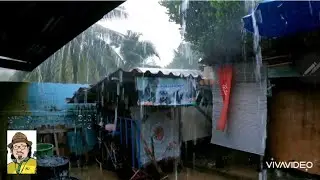 ฝนตกหนัก หลังบ้านกลางวัน /Heavy rain in the afternoon behind the house.