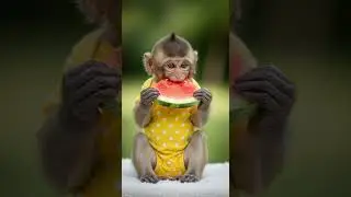 Adorable Baby Monkey Enjoys Juicy Watermelon in Summer Fun #cute #monkey #watermelon
