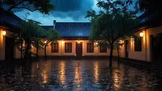 Gentle Rain & Lantern Glow | Traditional Courtyard Night Ambience