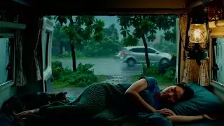 Deep Sleep Rain Sounds - 10 Hours of Warm Rainstorm Outside a Cozy Camping Car