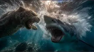 Ancient vs Modern: Smilodon (Prehistoric Cat) Battles Great White Shark. Live Sound