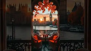 Autumn Jazz Coffee Shop Ambience - Relaxing Jazz Music with London Sunset View