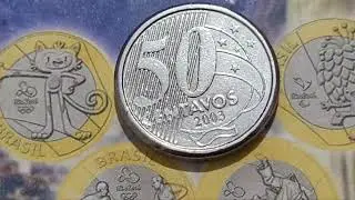 Moeda de 50 Centavos de 2003 reverso invertido 180&deg;valorR$ Mbc 70 Sob 140 e flor de cunho 350 reais 