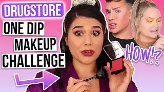 One Dip Makeup Challenge with DRUGSTORE MAKEUP (Didn't Expect THIS!!)