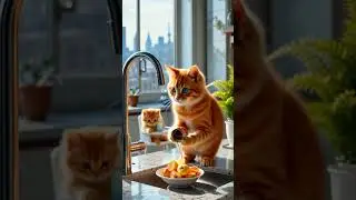 Purr-fectly snacking! 🐱🍎 Two orange cats take on kitchen duty 💦  #KitchenCats #SnackTime #FelineFun