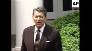 President Ronald Reagan fields questions on the Iran-Contra investigation taking place in Congress