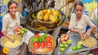 Kanpuriya Didi Ke Shimla Mirchi Aur Tamatar Ke Bharwa Pakode In Kanpur l Kanpur Street Food