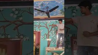 dining painting design on wall tree painting #wallpainting #treeart #shorts