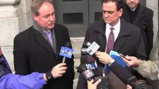 Gordon Fox talks to the media after pleading guilty to federal charges