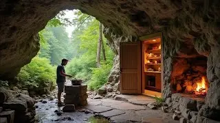 Survival skills on giant rock mountain, secret underground base, safety deep in cave