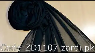 Chiffon Dupatta With Bottom Lace &ndash; Black &ndash; ZD1107