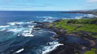 Aerial View of Punalu'u Beach's Enchanting Black Sand - Big Island, Hawaii Drone Footage