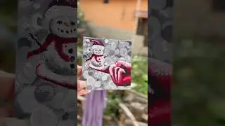 Mini Canvas Winter Painting 🎨Cute Snowman Art #MiniPainting#WinterPainting#SnowmanArt#MiniCanvasArt