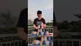The Crazy Fast Speed Stacking Freestyle 4 Colored Cycle in 6.999 Seconds! #shorts