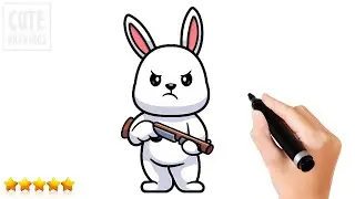 How to Draw a Cute Rabbit Holding A Gun Pistol (Step by Step)