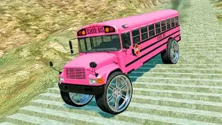 School Bus Jumps Down Huge Stairs &ndash; BeamNG Drive USA Bus Crash Realistic Simulation
